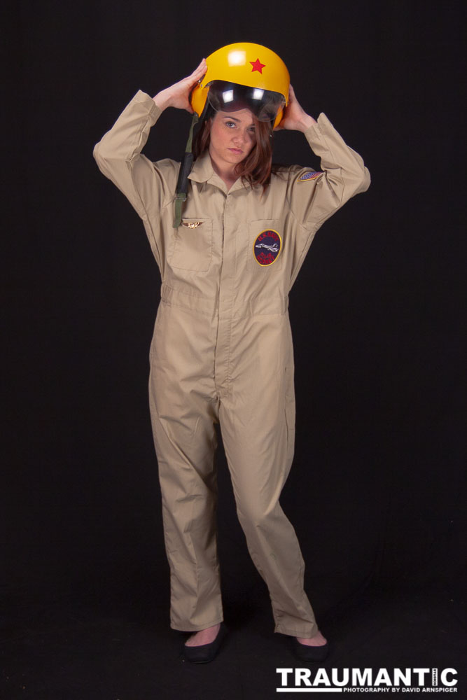 Lindsey was visiting and wanted to shoot, and I had an idea for a pinup based on a pilot's helmet I had recently been given.  So we went to a local military surplus and whipped up a pilot costume and did this shoot.